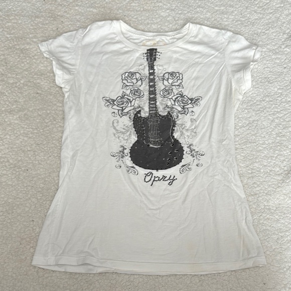 Vintage White Grand Ole Opry  Graphic T-Shirt with Black Guitar Design - Picture 1 of 4